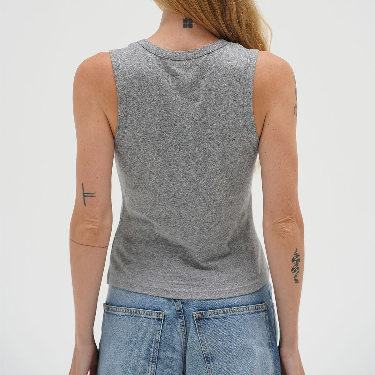 Deep U Cotton Tank Hthr Grey