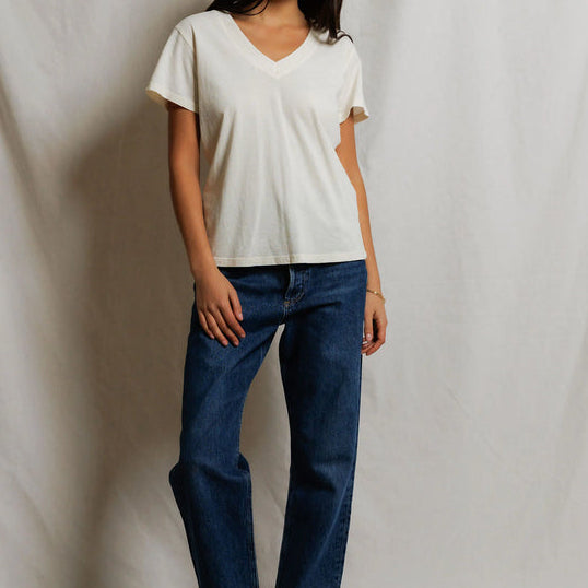 Hendrix Boxy V Neck Tee Bright Ivory