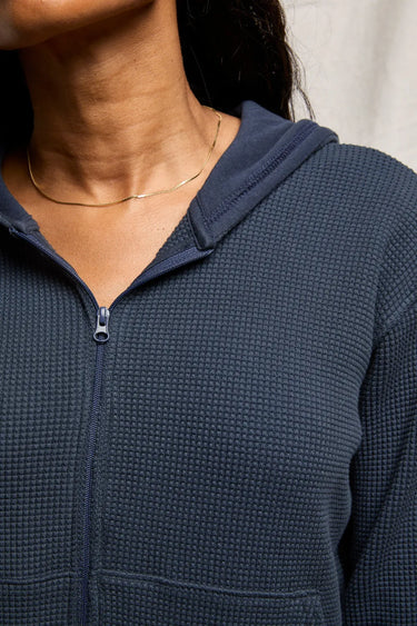 Inez Waffle Zip Hoodie Navy