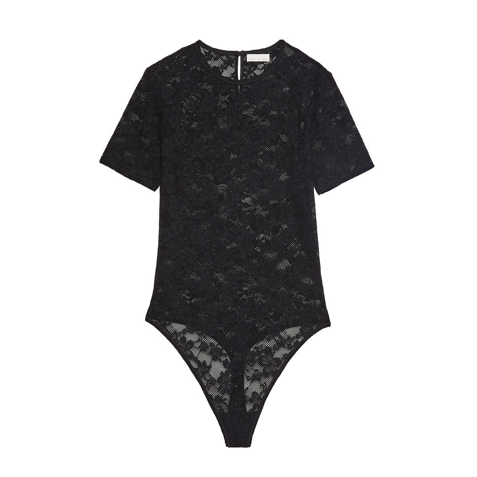 Le Stretch Lace S/S Bodysuit Black
