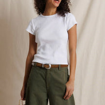 Macy Cotton Rib Crew Neck Tee White