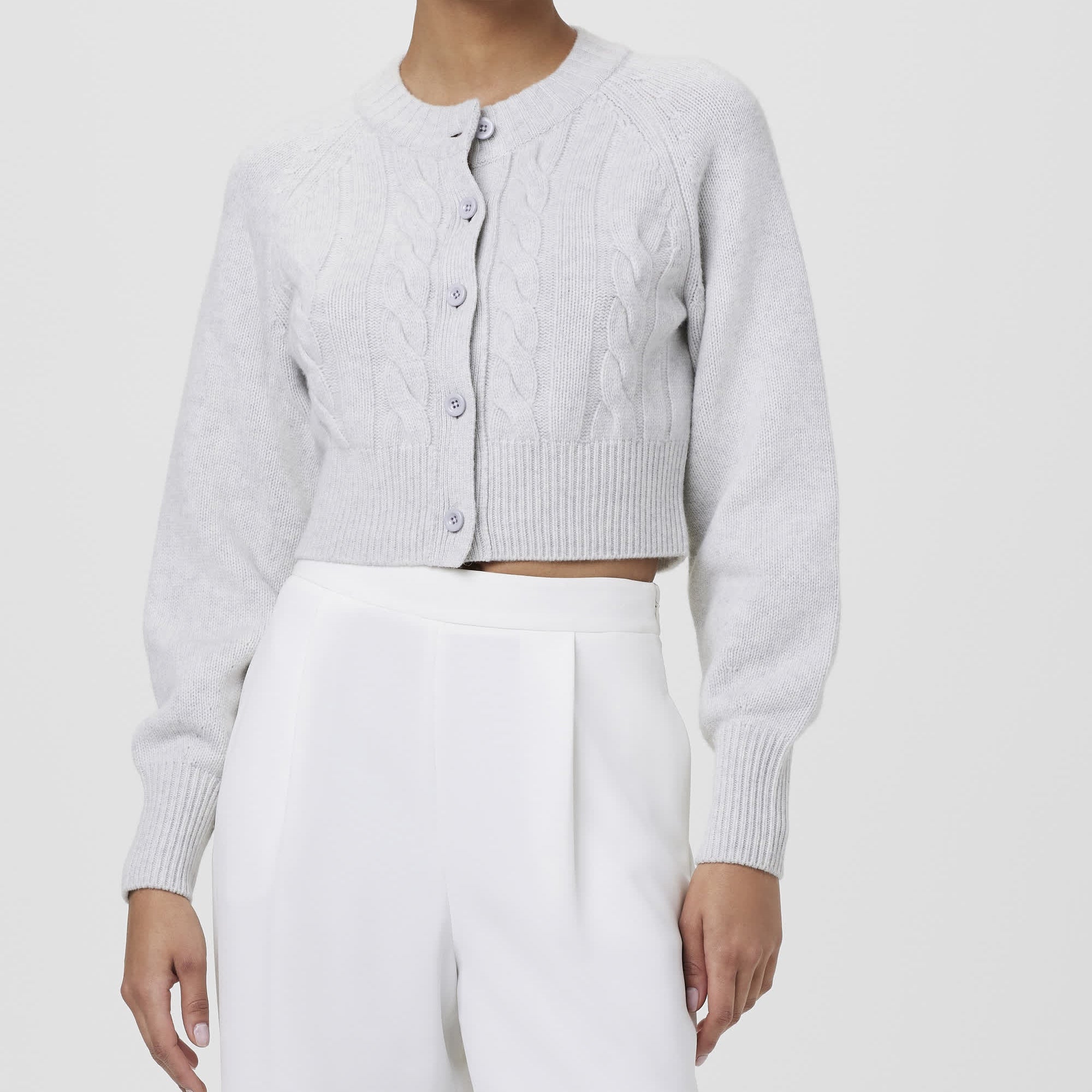 Rita Cable Knit Cardigan Soft Grey