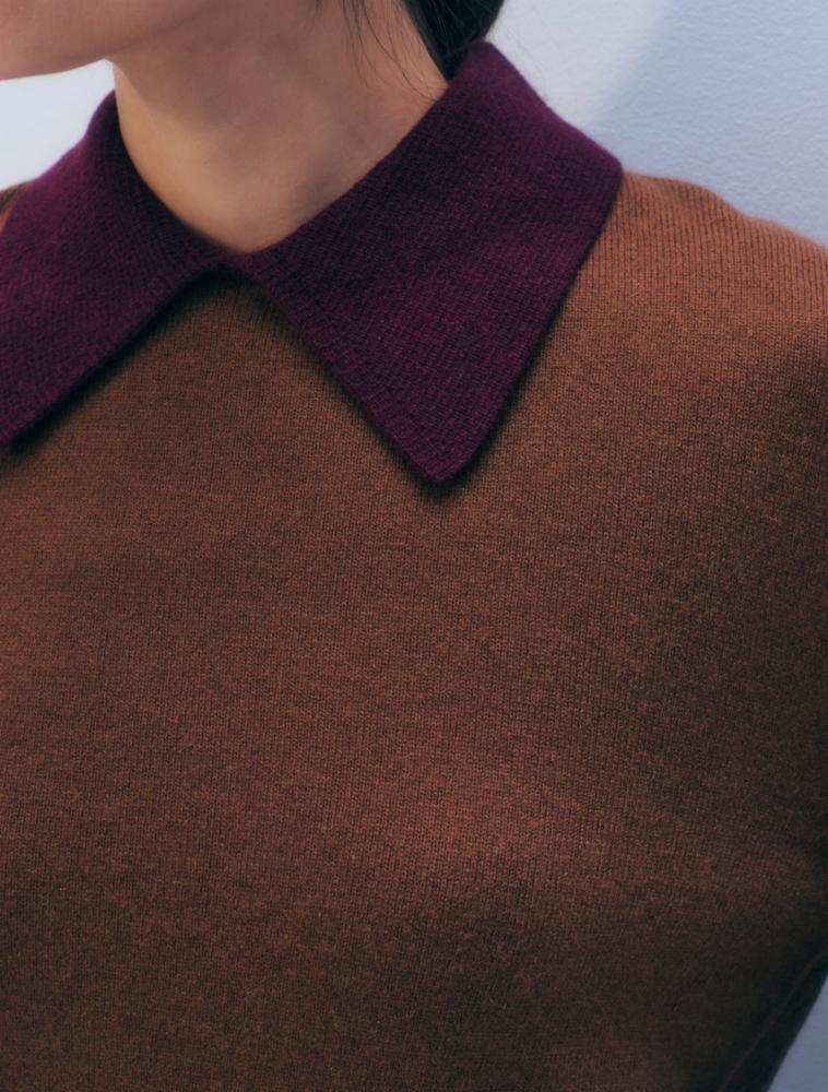 Cashmere Contrast Collar Sweater Cedarwood/Sangria