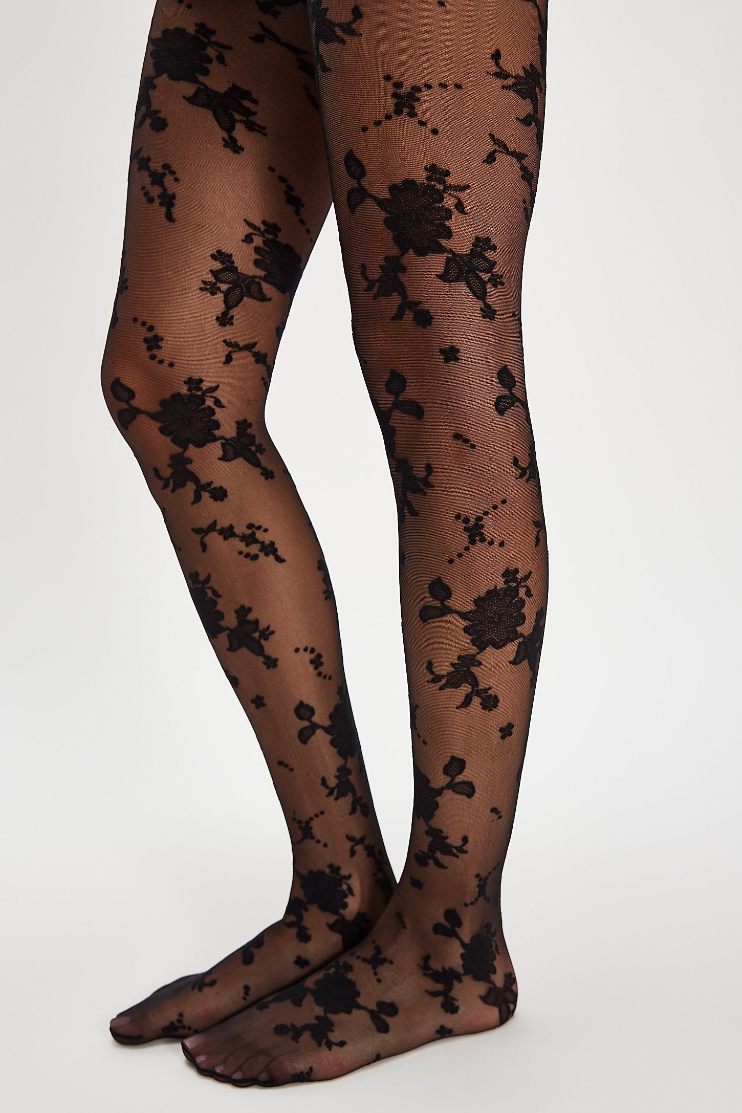 Flocked Floral Tight Black