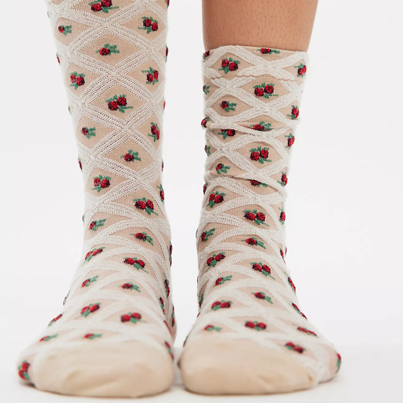 Floral Jacquard Trouser Socks Ivory