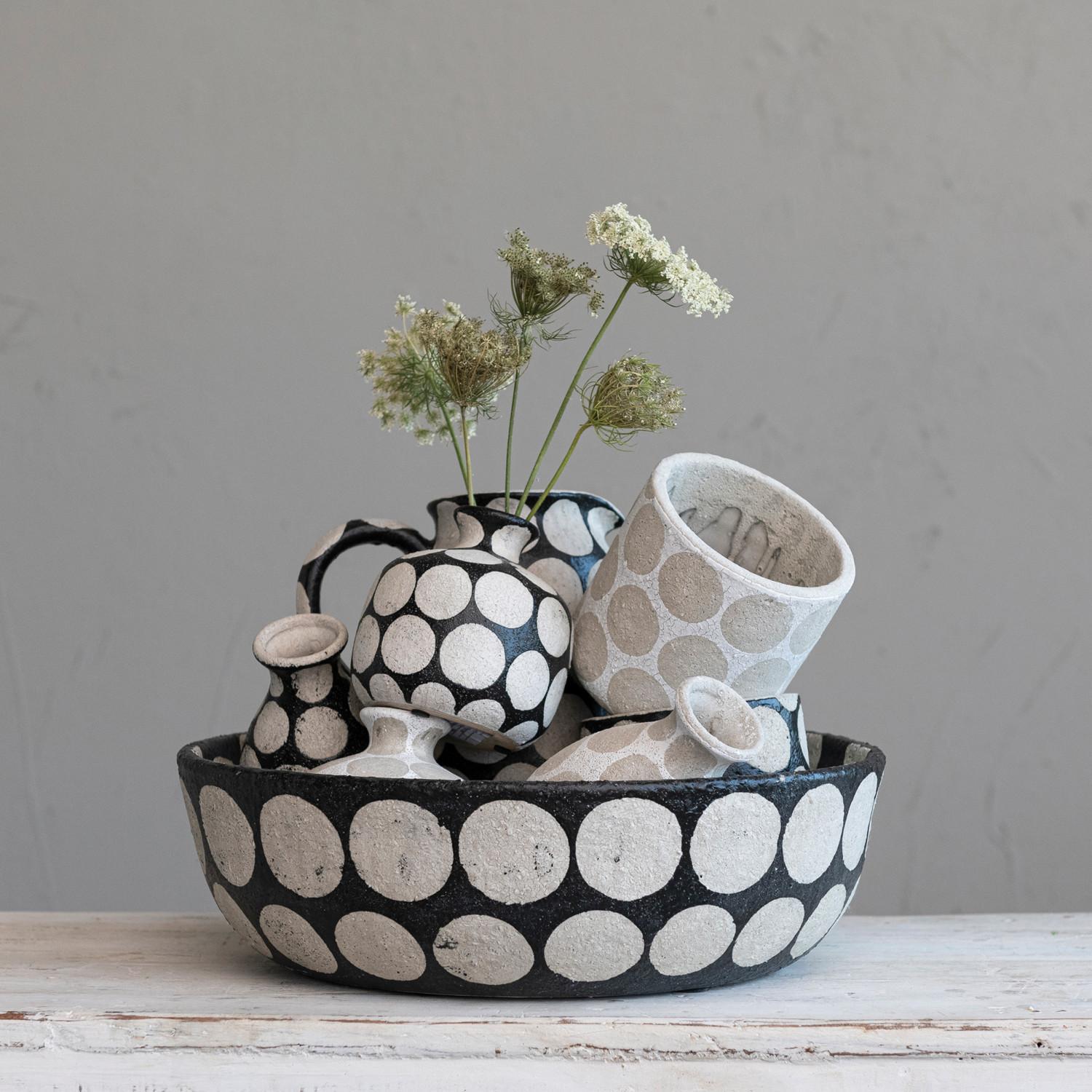Black & White Polka Dot Terracotta Decorative Bowl