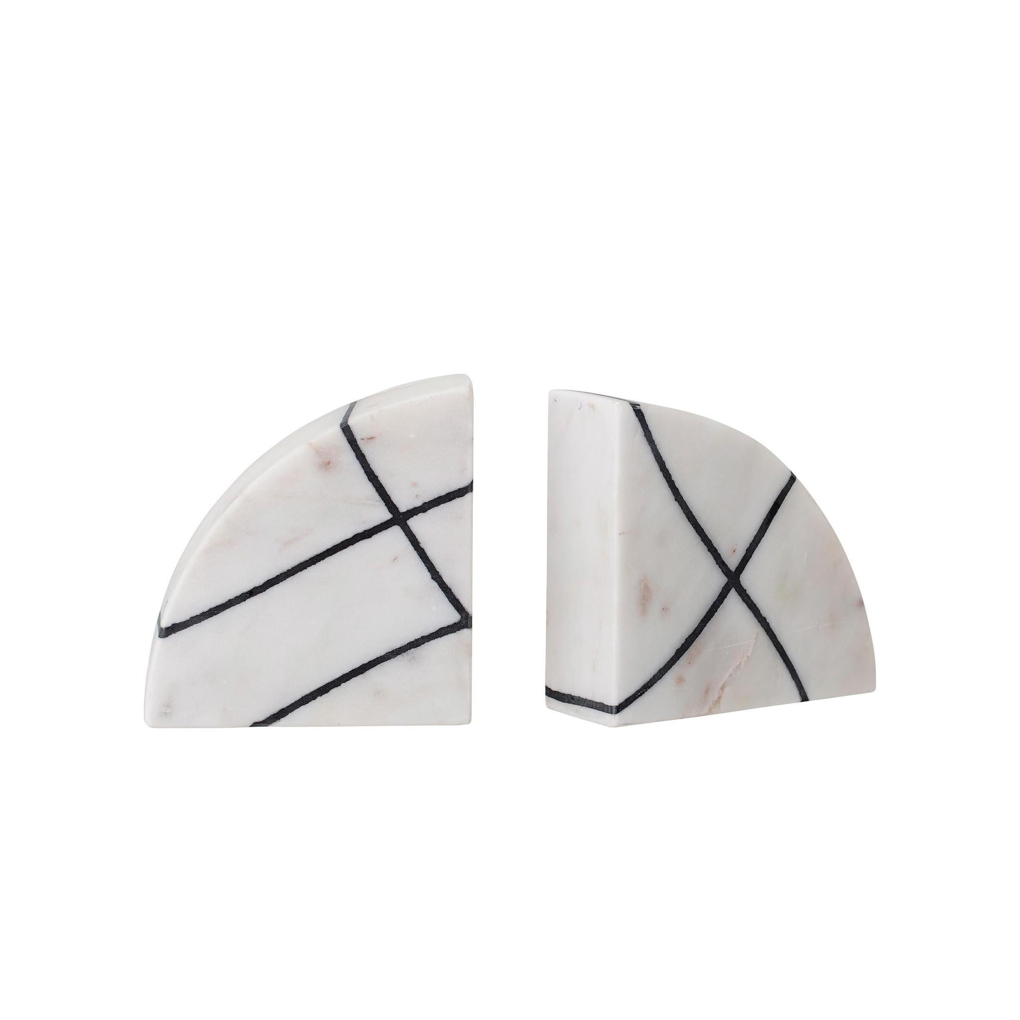 White & Black Geometric Marble Bookends, Set of 2