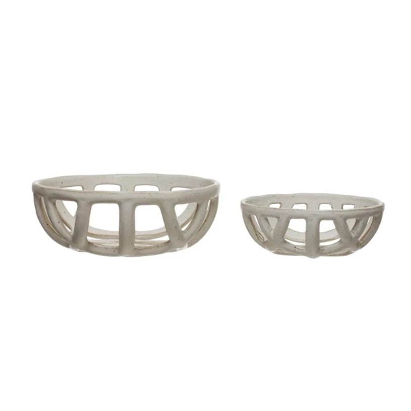 Handmade Stoneware Basket Bowls, Set of 2