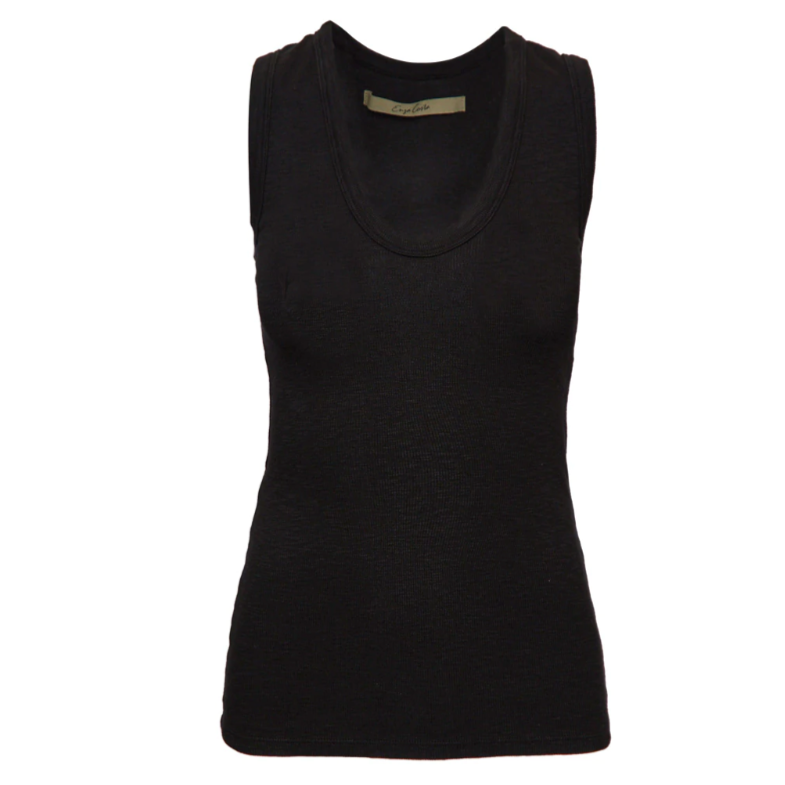 Textured Knit Sleeveless U-Neck Black