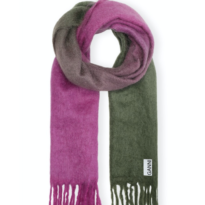 Mohair Gradient Fringed Scarf Loden Green